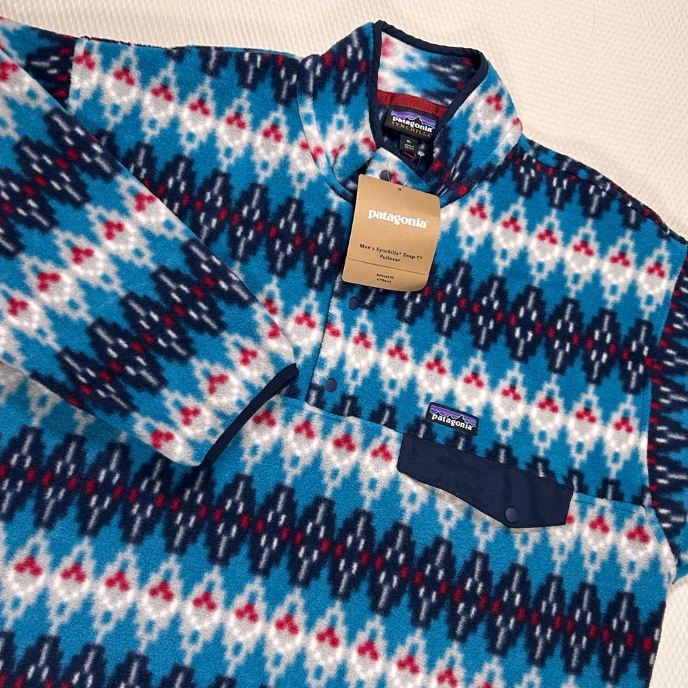 Patagonia Mens XL Synchilla Snap-T Pullover Forrest Carpet Deep Sea Blue Rare